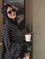 عباية البولكا دوت مع شيلة دانتيل | Polka Dot Abaya | صناعة سعودية | كريب فاخر