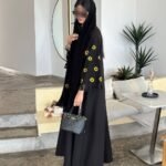 عباية  DUJE | Sunflower Abaya | كريب سعودي فاخر | صناعة سعودية