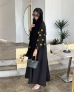 عباية  DUJE | Sunflower Abaya | كريب سعودي فاخر | صناعة سعودية
